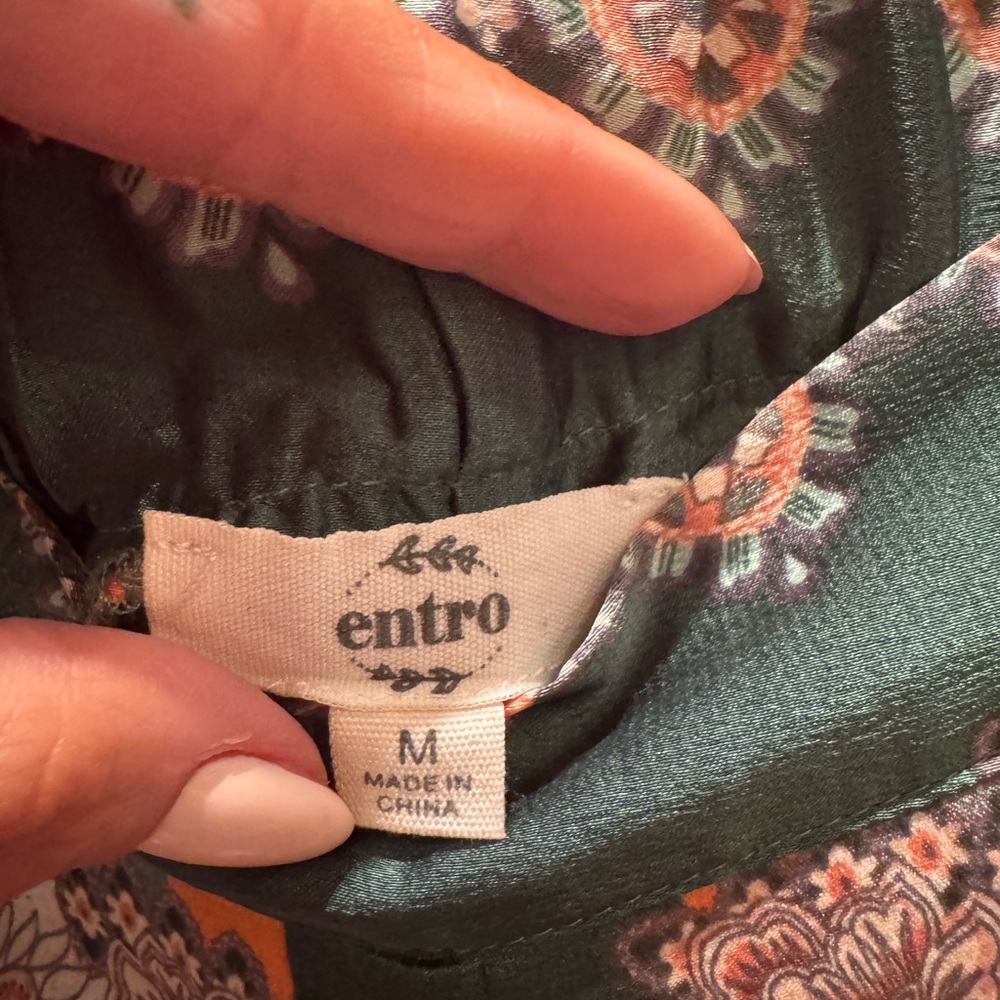 entro Green Printed Wide-Leg Pants with Orange Trim - Picture 6 of 7